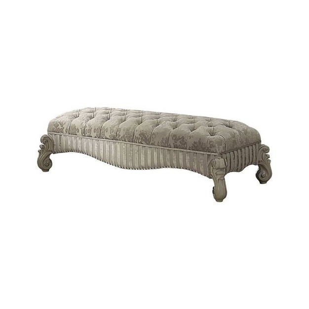 Versailes Fabric Bench Ivory bone White Acme Furniture