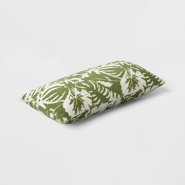 Tropical Foliage Rectangular Outdoor Lumbar Pillow Green