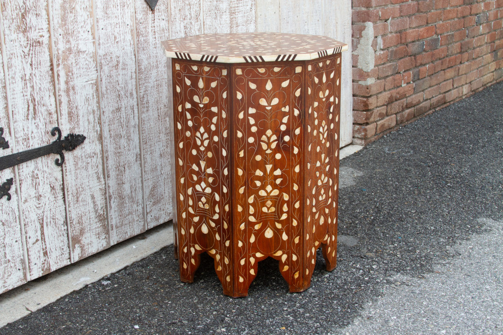 Mother of Pearl Inlay Damascene End Table   Mediterranean   Side Tables And End Tables   by De cor  Houzz