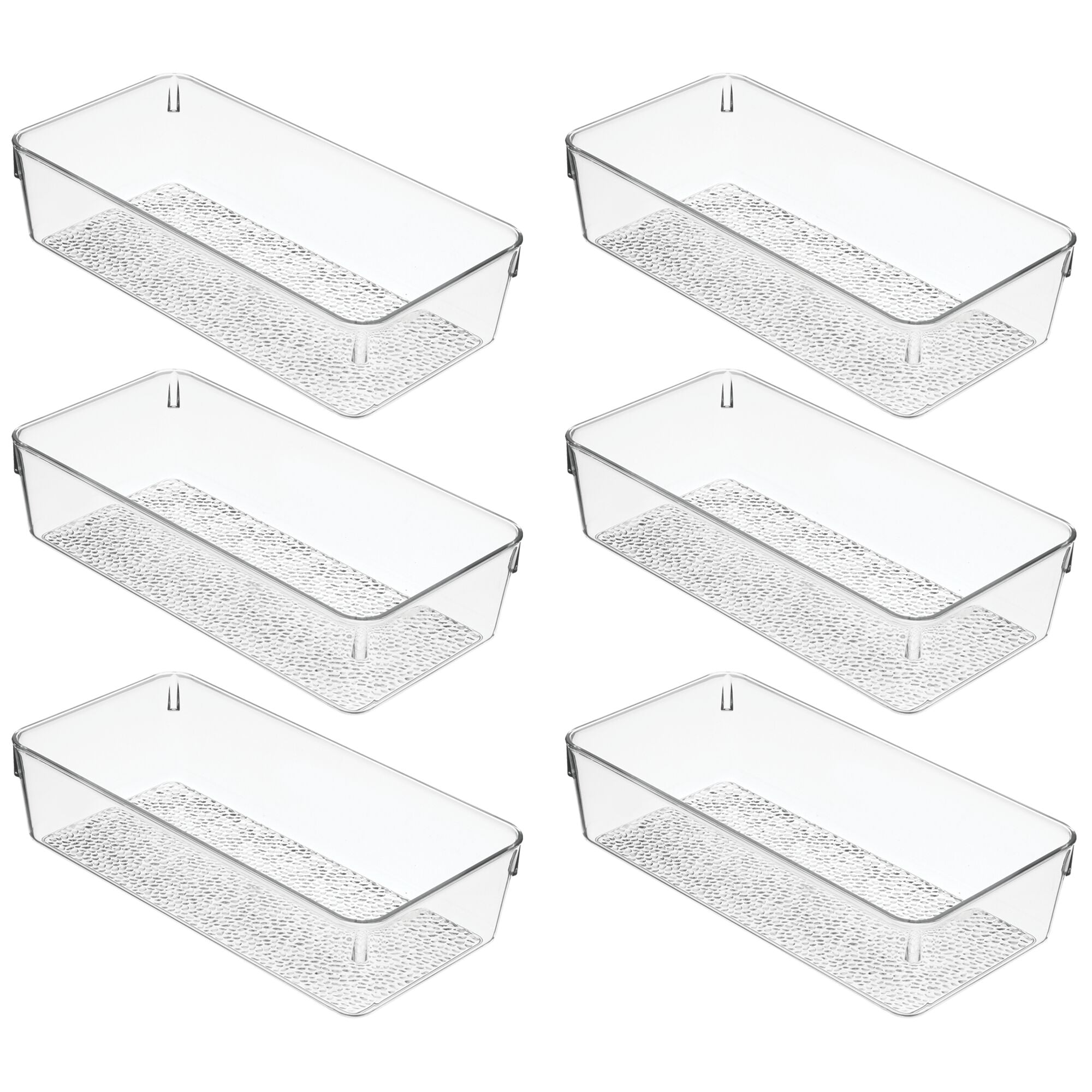 mDesign Plastic Drawer Organizer Storage Tray for Bathroom Vanity, Countertop, Cabinet - Holds Makeup Brushes, Eyeliner, Lip Pencils, Hair Accessories - Textured Base, 6" Wide, 6 Pack - Clear