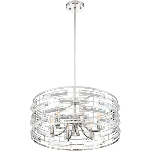 Wide Modern Drum Clear Crystal 6 light Fixture For Dining Room House Foyer Kitchen Island