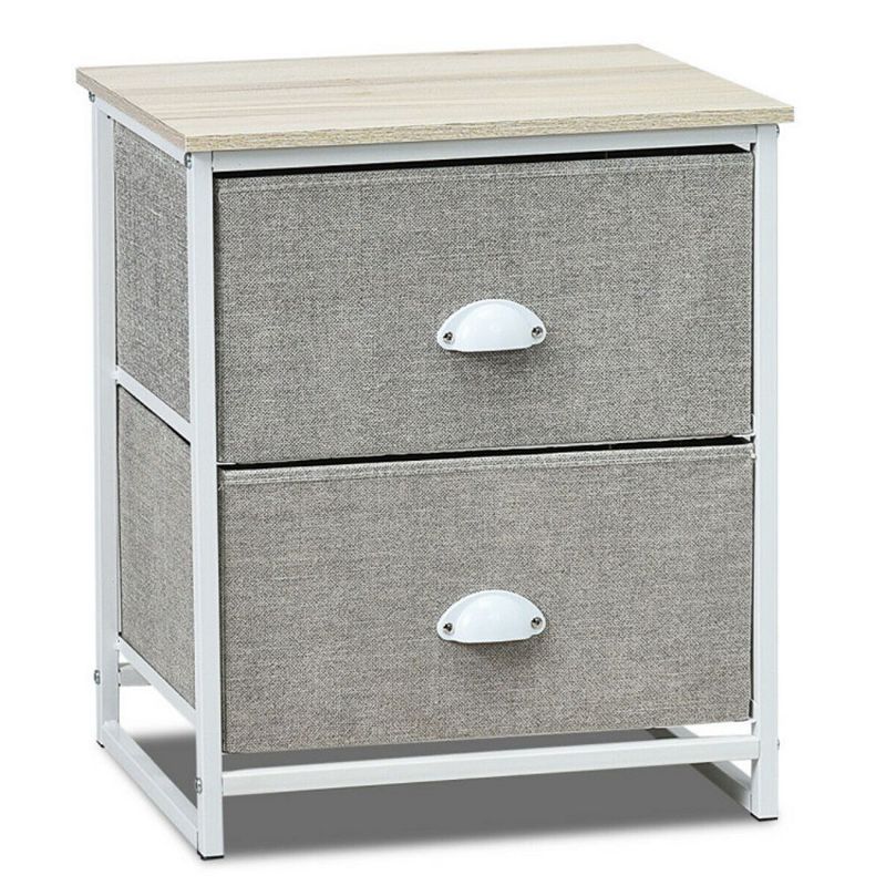 Hivago Metal Frame Nightstand Side Table Storage with 2 Drawers - Grey