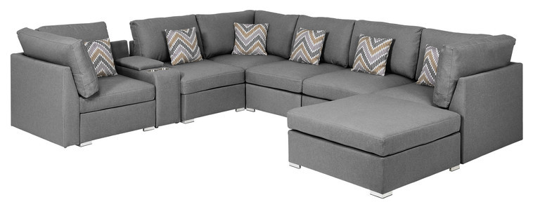 Amira Gray Fabric Reversible Modular Sectional  Usb Console  Ottoman  89825 6   Contemporary   Sectional Sofas   by Timeout PRO  Houzz