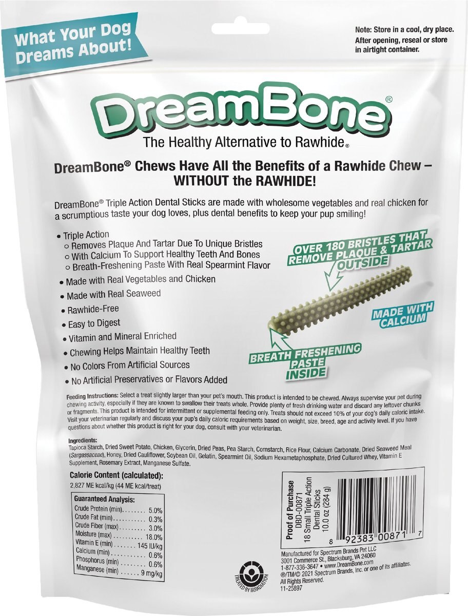 DreamBone Triple Action Dental Sticks Kelp for Small and Medium Sized Dogs， 10-oz bag， 18 count