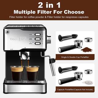 Edendirect 2-Cup Black 20 Bar Professional Compact Espresso Machine with Milk Frother Steam Wand Thermal Fast Heating System GBK-F20D