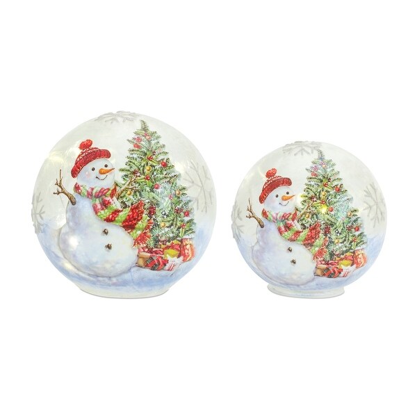 Set of 2 LED Lighted Snowman with Tree Christmas Snow Globes 7