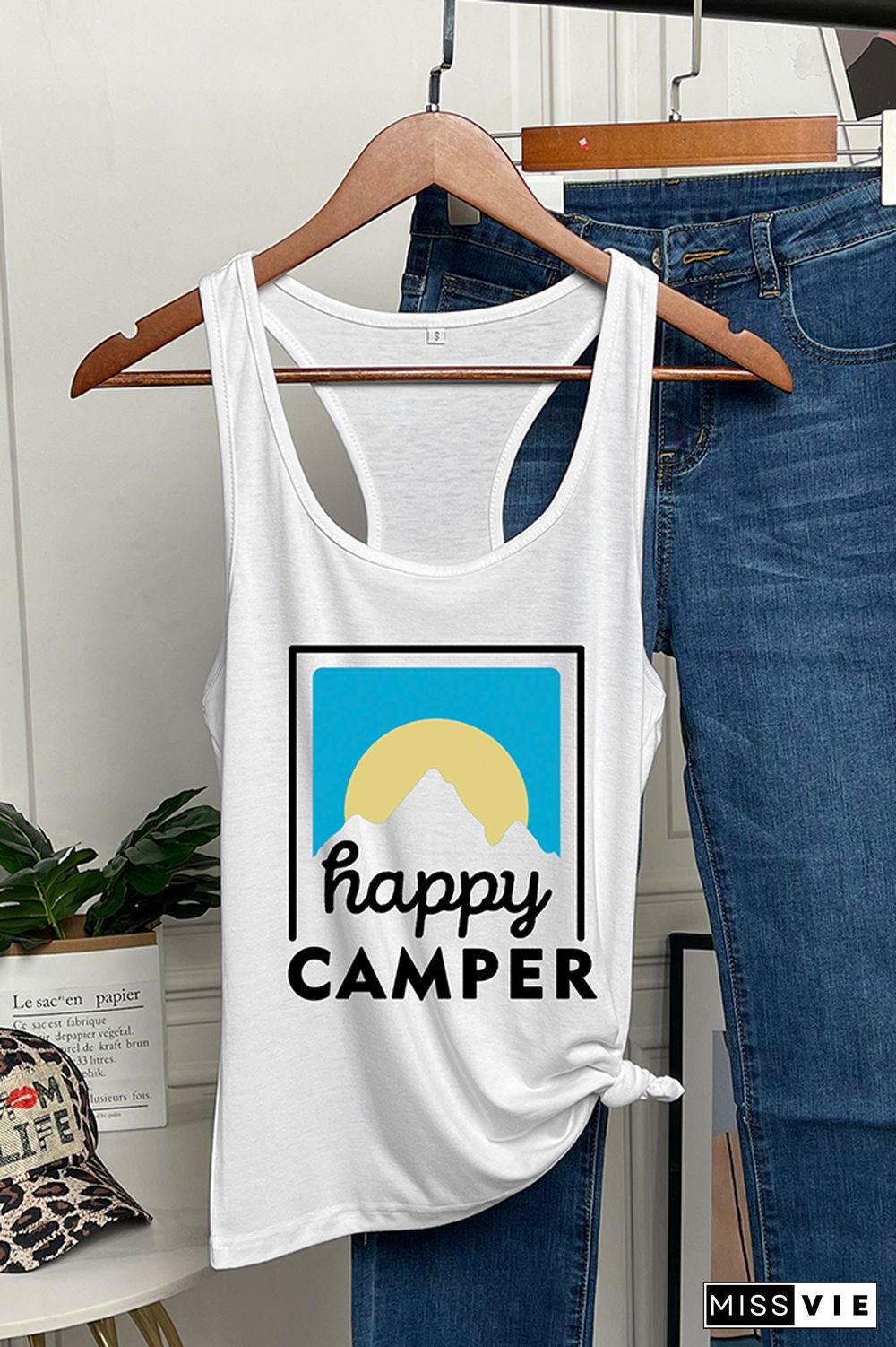 Happy Camper Printed Sleeveless Tank Top Wholesale