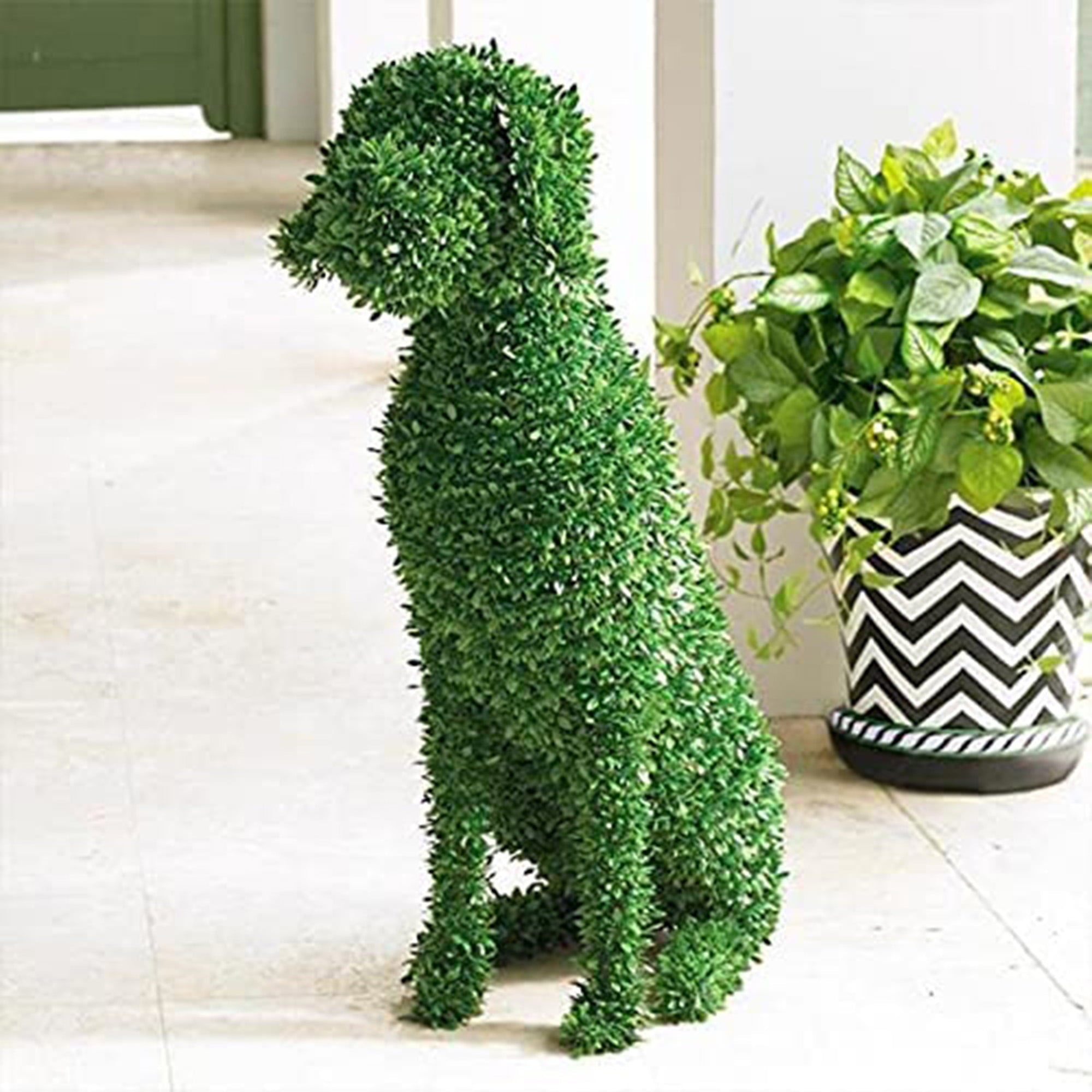 Woshilaocai Decorative Peeding Dog Statues Pet Garden Statue Lifelike Flocking Topiary Dog Outdoor Decor