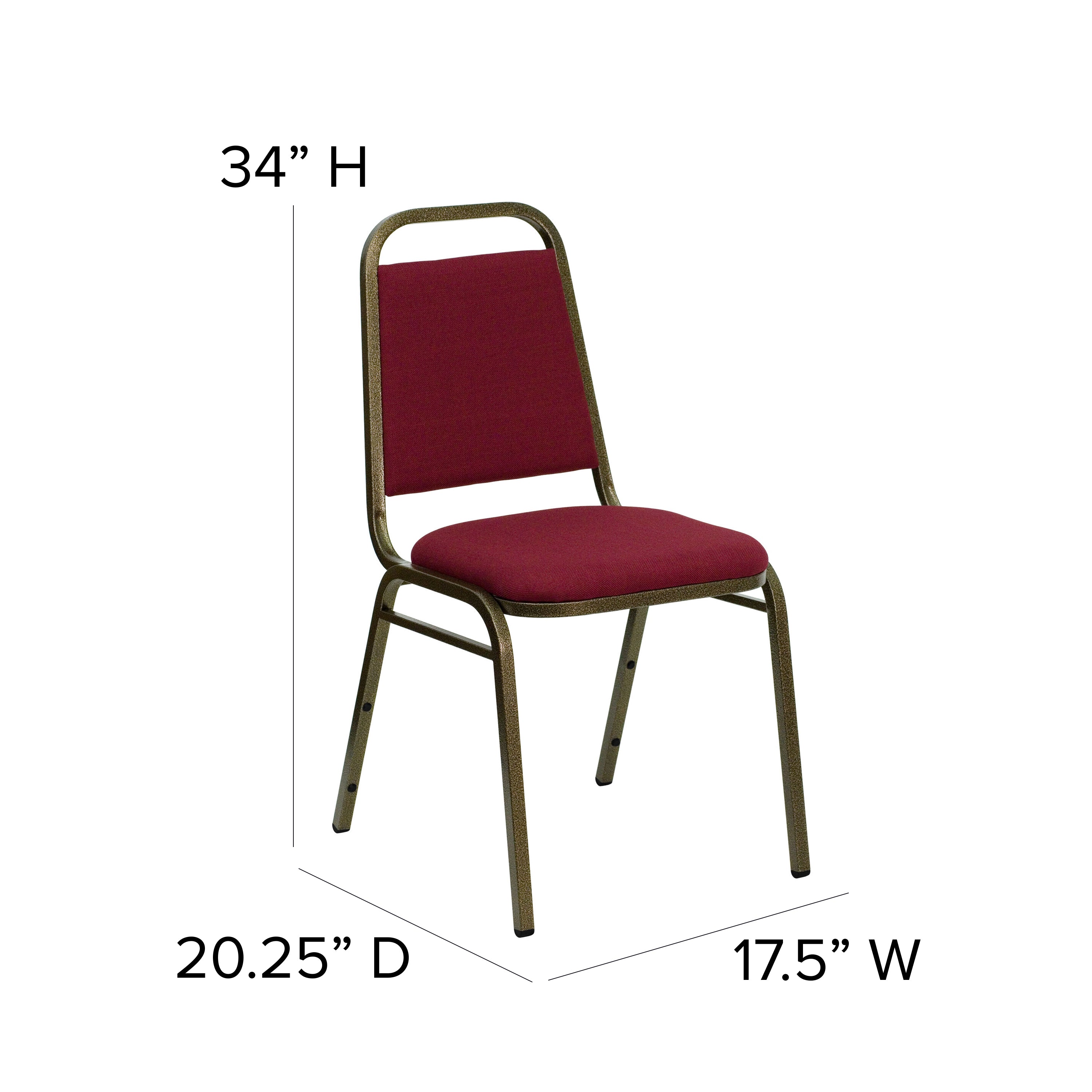 Flash Furniture 4 Pack HERCULES Series Trapezoidal Back Stacking Banquet Chair in Burgundy Fabric - Gold Vein Frame