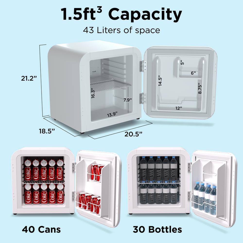 Husky 1.51 Cu. ft. 40-Can Retro Freestanding Quiet Compact Countertop Mini Fridge with Reversible Door without Freezer (White) OSFR003-WM