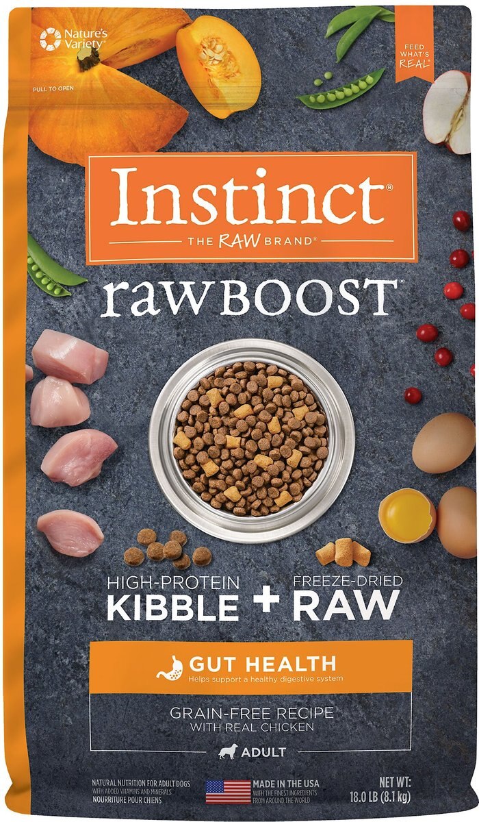 Instinct Raw Boost Gut Health Grain-Free Recipe with Real Chicken and Freeze-Dried Raw Pieces Adult Dry Dog Food