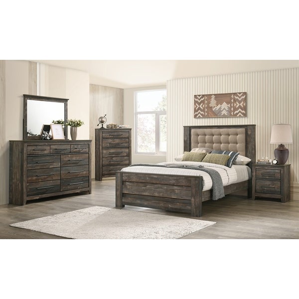 Upholstered Queen Bedroom Set in Latte and Weathered Dark Brown - - 36135830