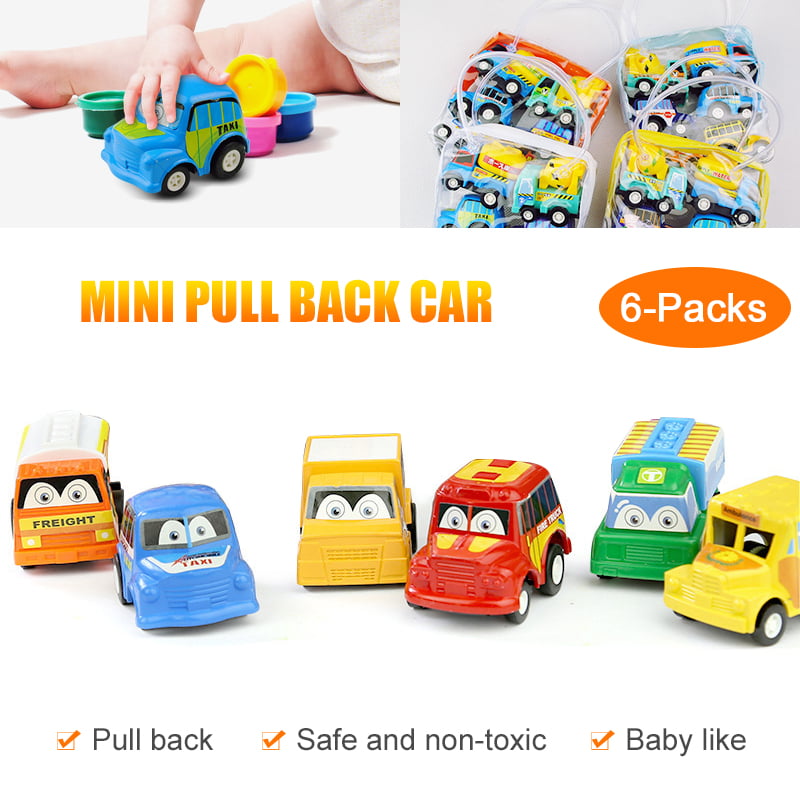 LNKOO Pull Back Cars for Toddlers， 6 Pack Construction Vehicles Toys for Baby Kids 1 2 3 Years Old Boys Child， Friction Powered Pull Back and Go Mini Vehicles for Kids Party Favors Birthday Game