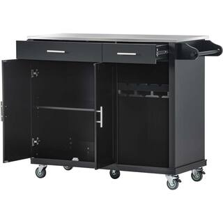 Black Kitchen Island on Wheels with 2-Drawers and Goblet Holder BF1663C267