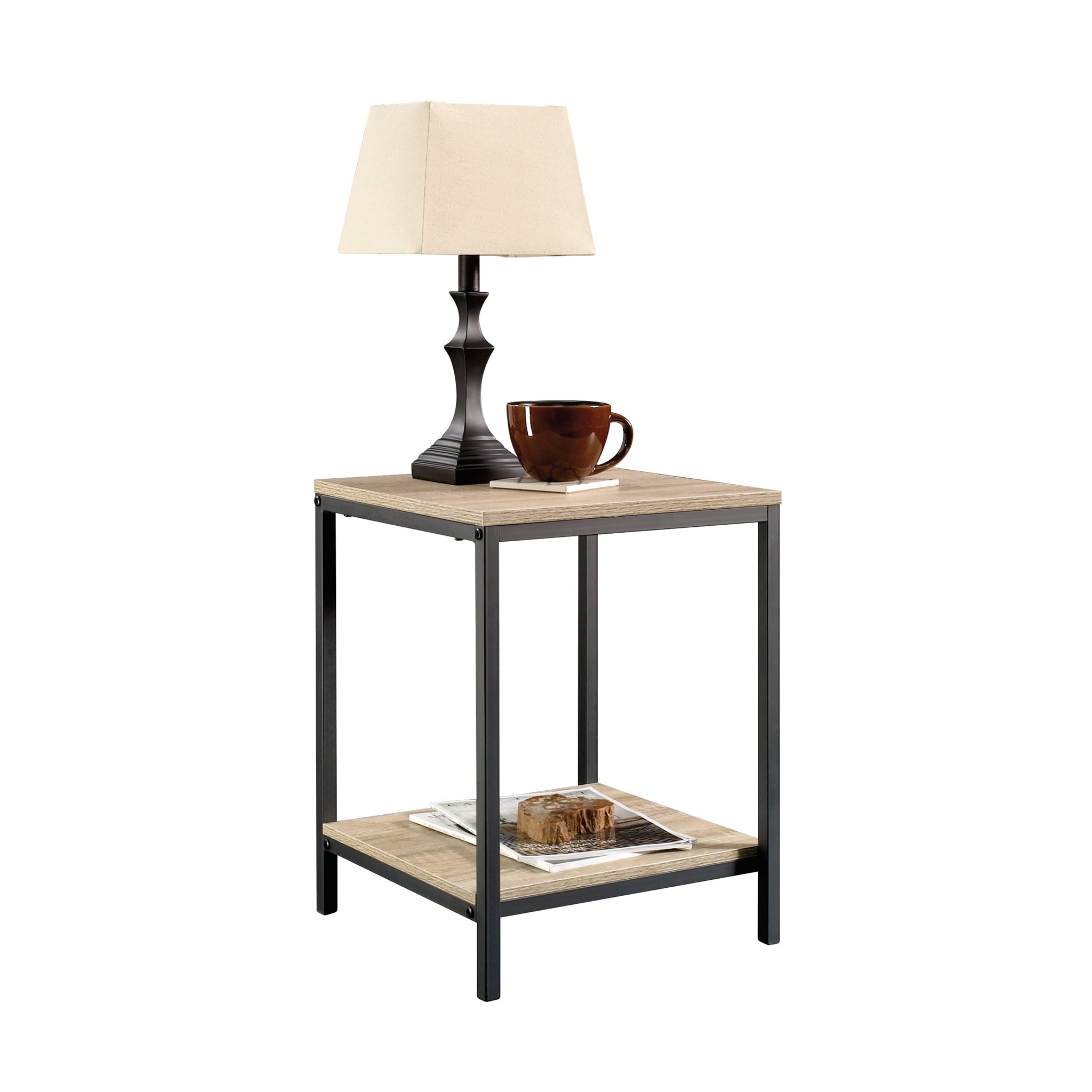 Curiod Square Metal Frame End Table, Charter Oak Finish