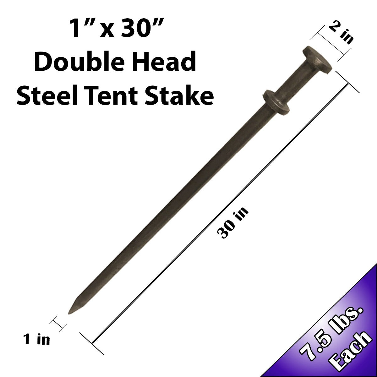 Moose Supply Heavy Duty Double Head Steel Tent Stakes, 10 Pack, 1" x 30"