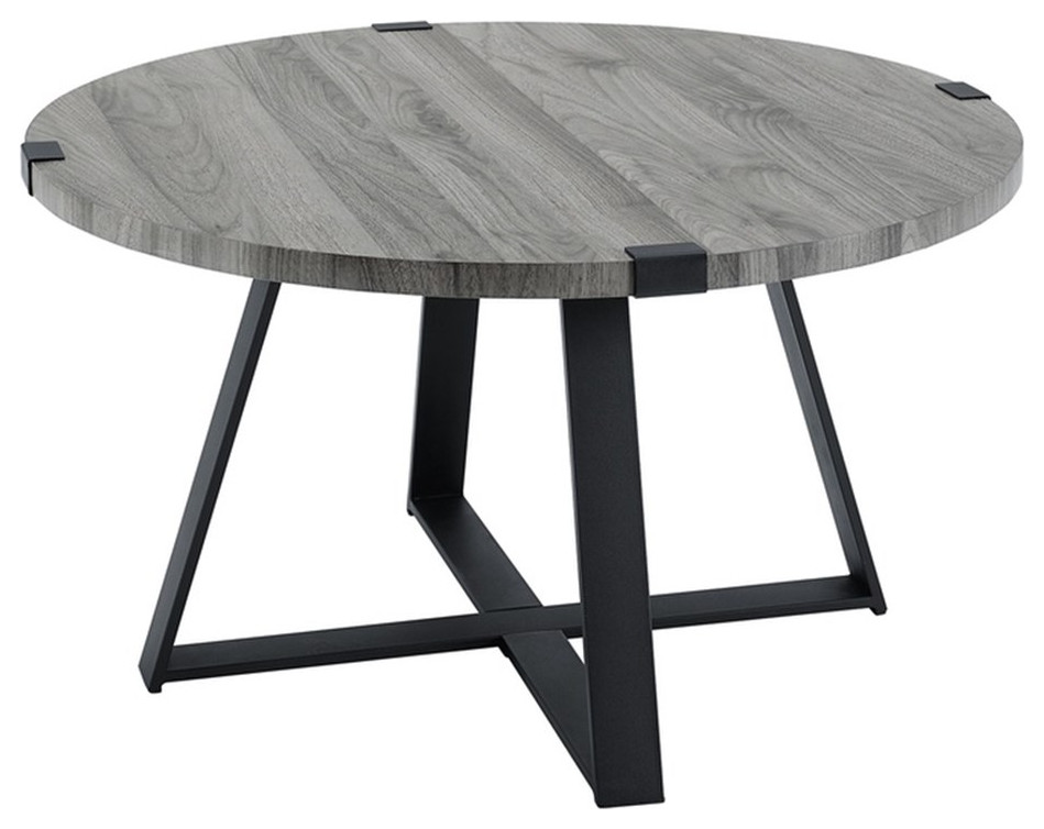 30 quotRustic Wood Round Metal Wrap Coffee Table   Slate Gray   Industrial   Coffee Tables   by Homesquare  Houzz