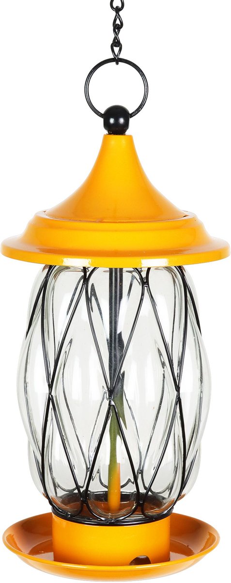 Exhart Tangerine Metal Wire and Glass Bird Feeder， Orange