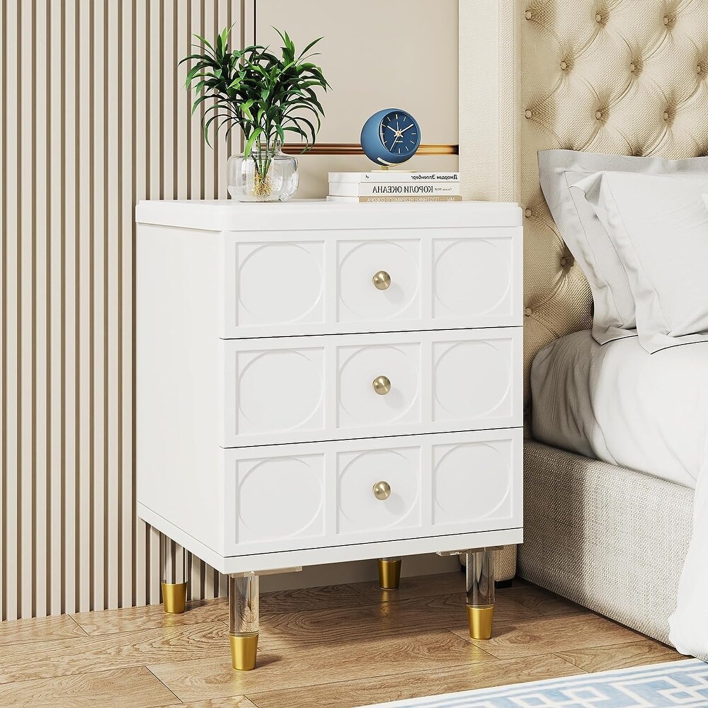 Nightstand Bedside Table with 3 Drawers  Bedroom Tall Night Stands Sofa End Table with Storage for Bedroom  Living Room