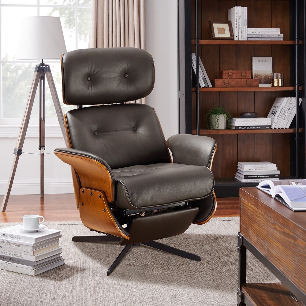 Art Leon Mid century Modern Genuine Leather Lounge Chair Recliner