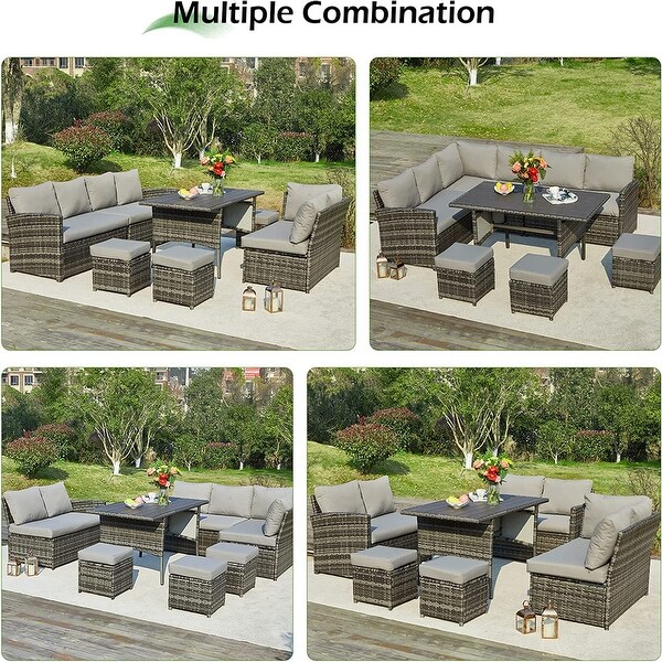 AECOJOY 7 Pieces Patio Furniture Set Outdoor Sectional Sofa Rattan Conversation Set