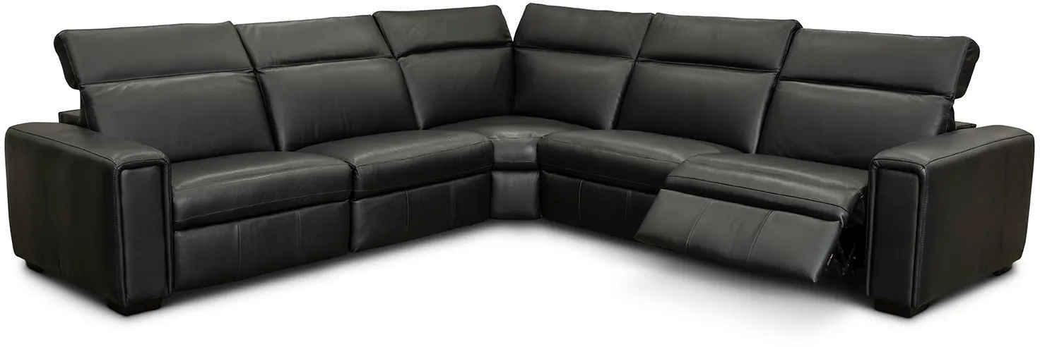 Titan Black Leather 5 Piece Power Reclining Sectional