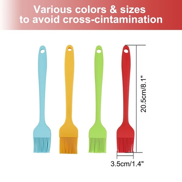 4 Pcs Silicone Brushes Heat Resistant Non-Stick Cooking Basting - Red Yellow Green Blue - 8.1