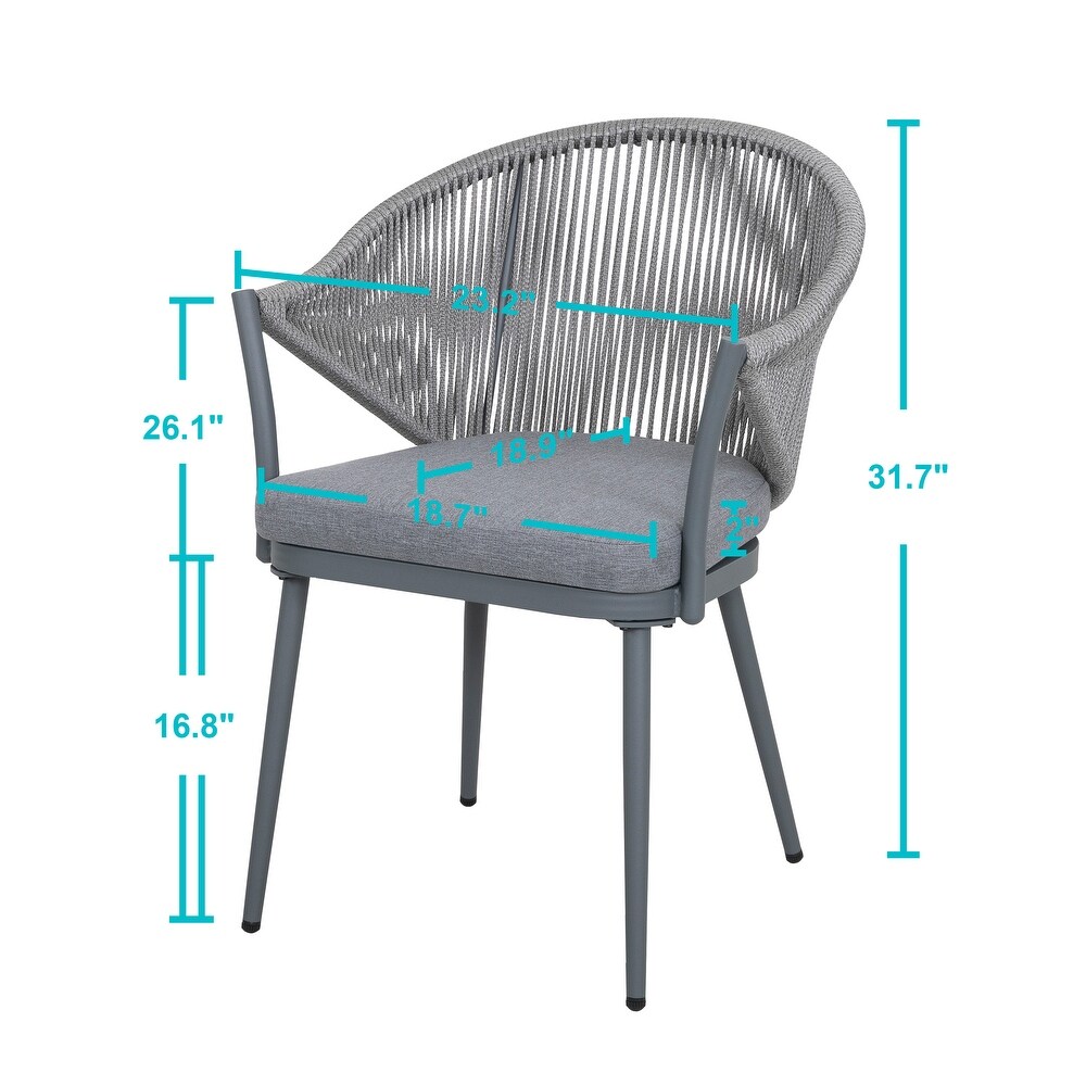 Aluminum Woven Rope Dining Chairs with Cushions (Set of 2)