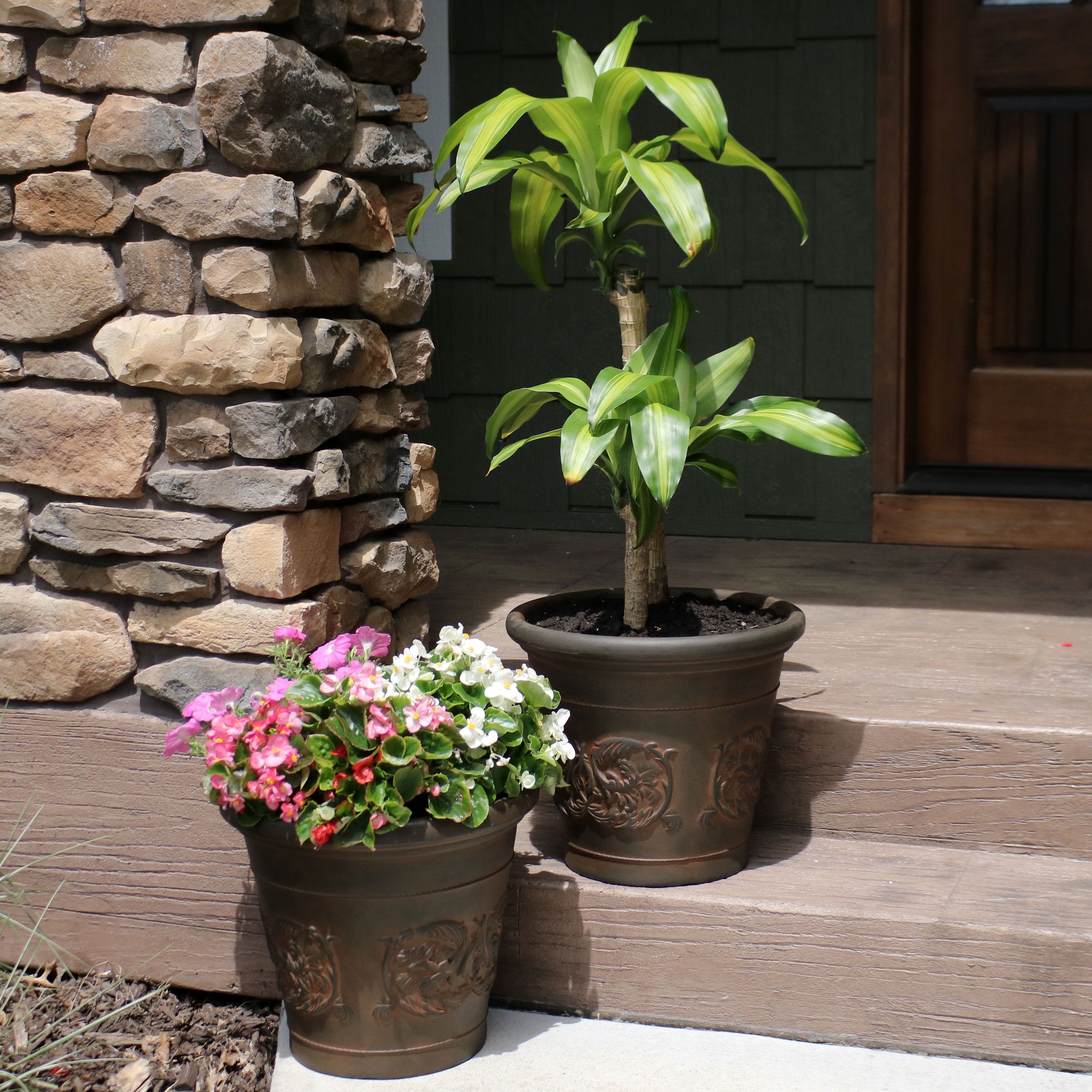 Sunnydaze Indoor/Outdoor Patio, Garden, or Porch Weather-Resistant Double-Walled Arabella Flower Pot Planter - 16" - Rust Finish - 2pk