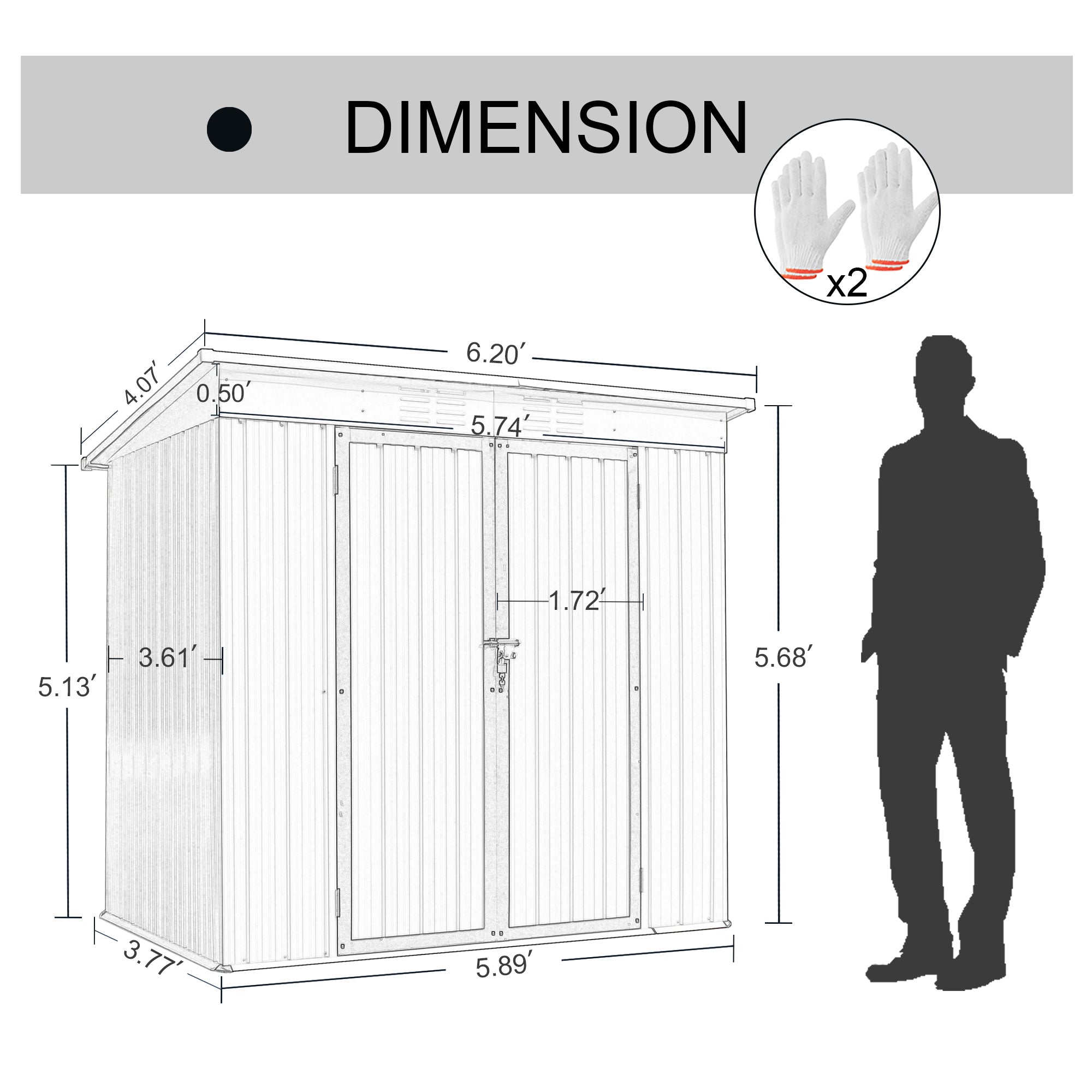 LZBEITEM 6' x 4' Lockable Outdoor Storage Shed with Double Lockable Doors