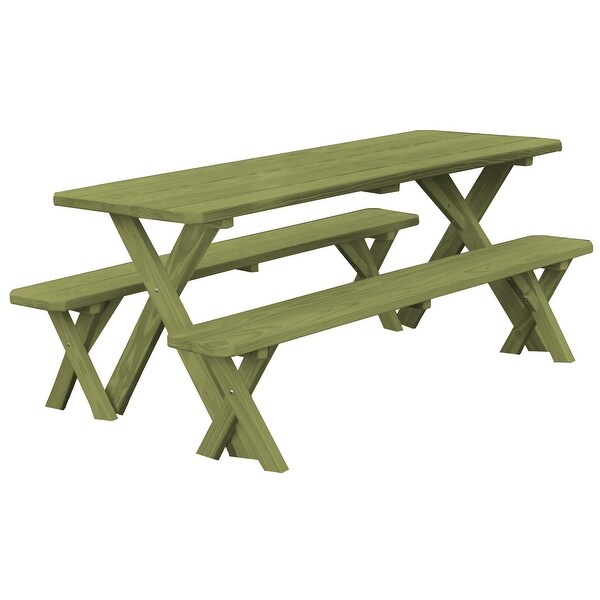 Pressure Treated Pine 8' CrossLeg Picnic Table with 2 Benches