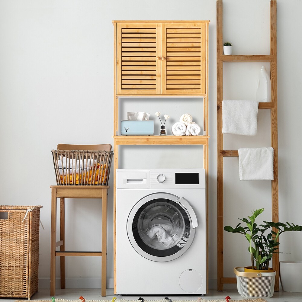 Over The Toilet Bathroom Cabinet with 2 Doors and 1 Shelf  Bamboo