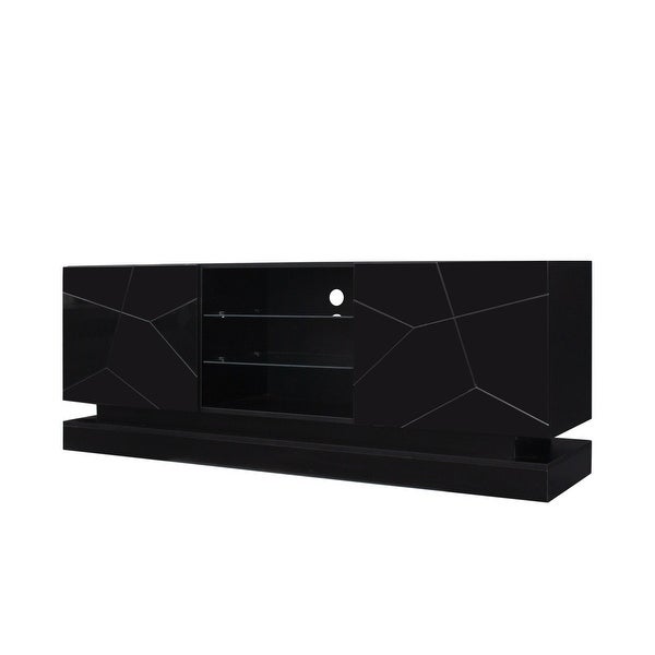 63''L Modern RGB LED Gloss TV Stand Cabinet Functional TV Console Table