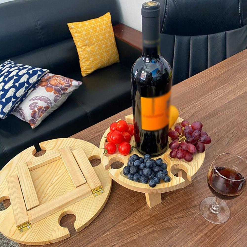 SweetCandy Wooden Outdoor Folding Picnic Table with Wine Glass Holder 2 in 1 Picnic Table Creative Collapsible Table for Outdoors Garden Travel