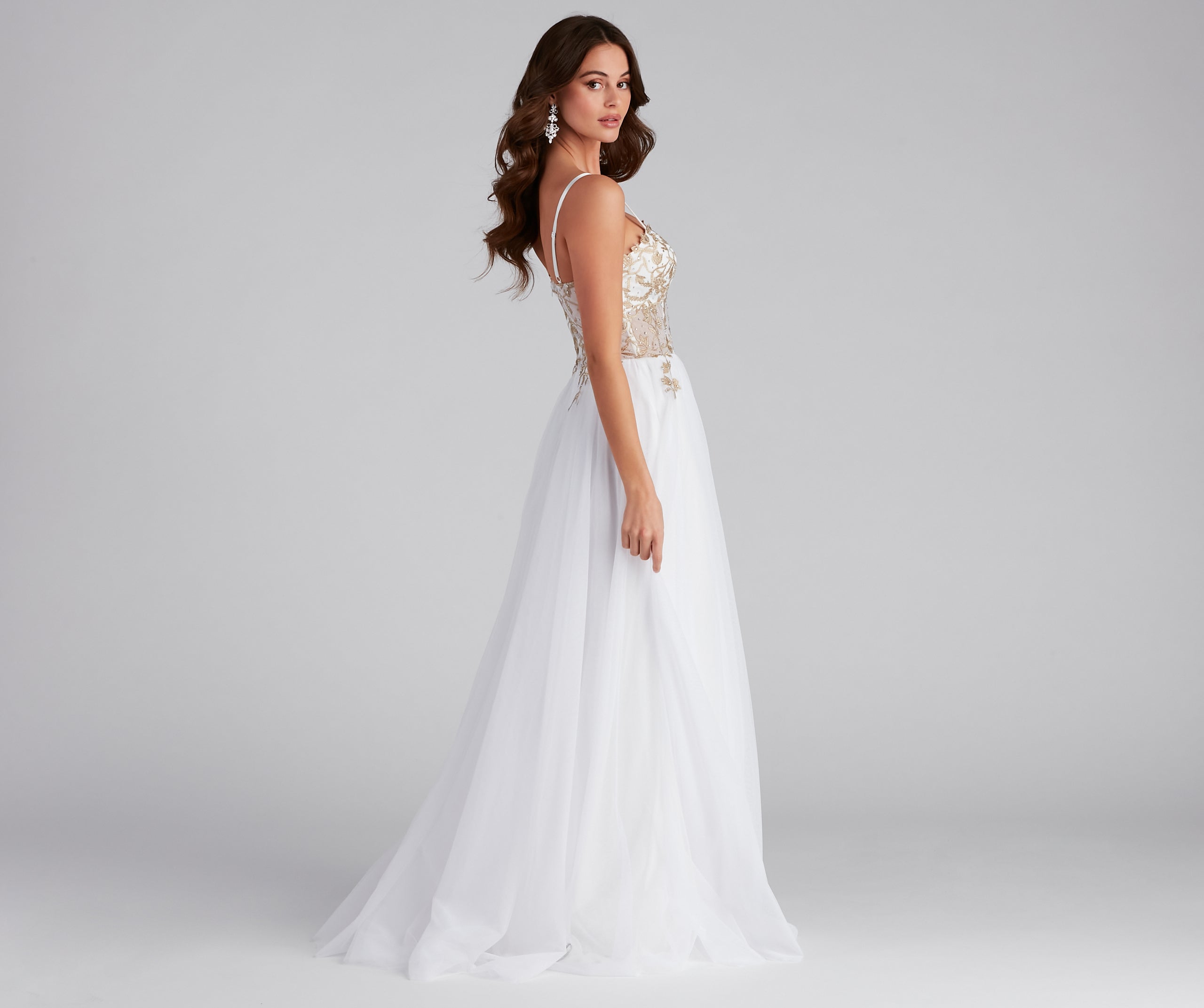 Arie Embroidered Corset Tulle A-Line Gown