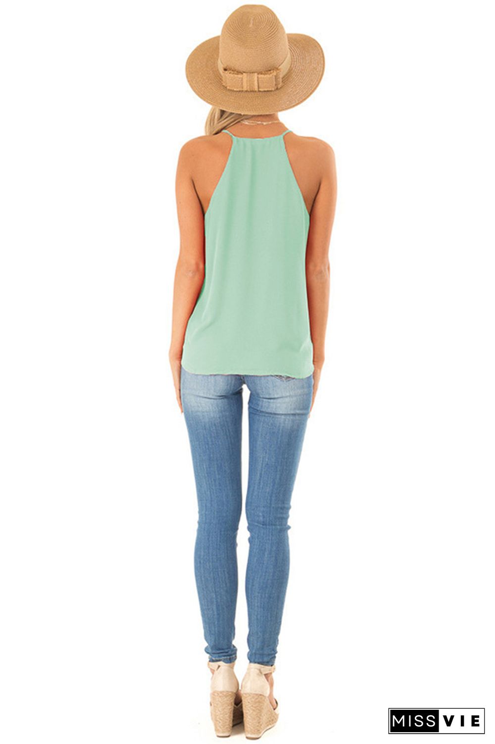 V Neck Sleeveless Plain Cami Top