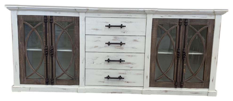 Large Media Console With Iron Hardware  White With Brown Doors   Farmhouse   Entertainment Centers And Tv Stands   by Jackson  ampCo.  Houzz