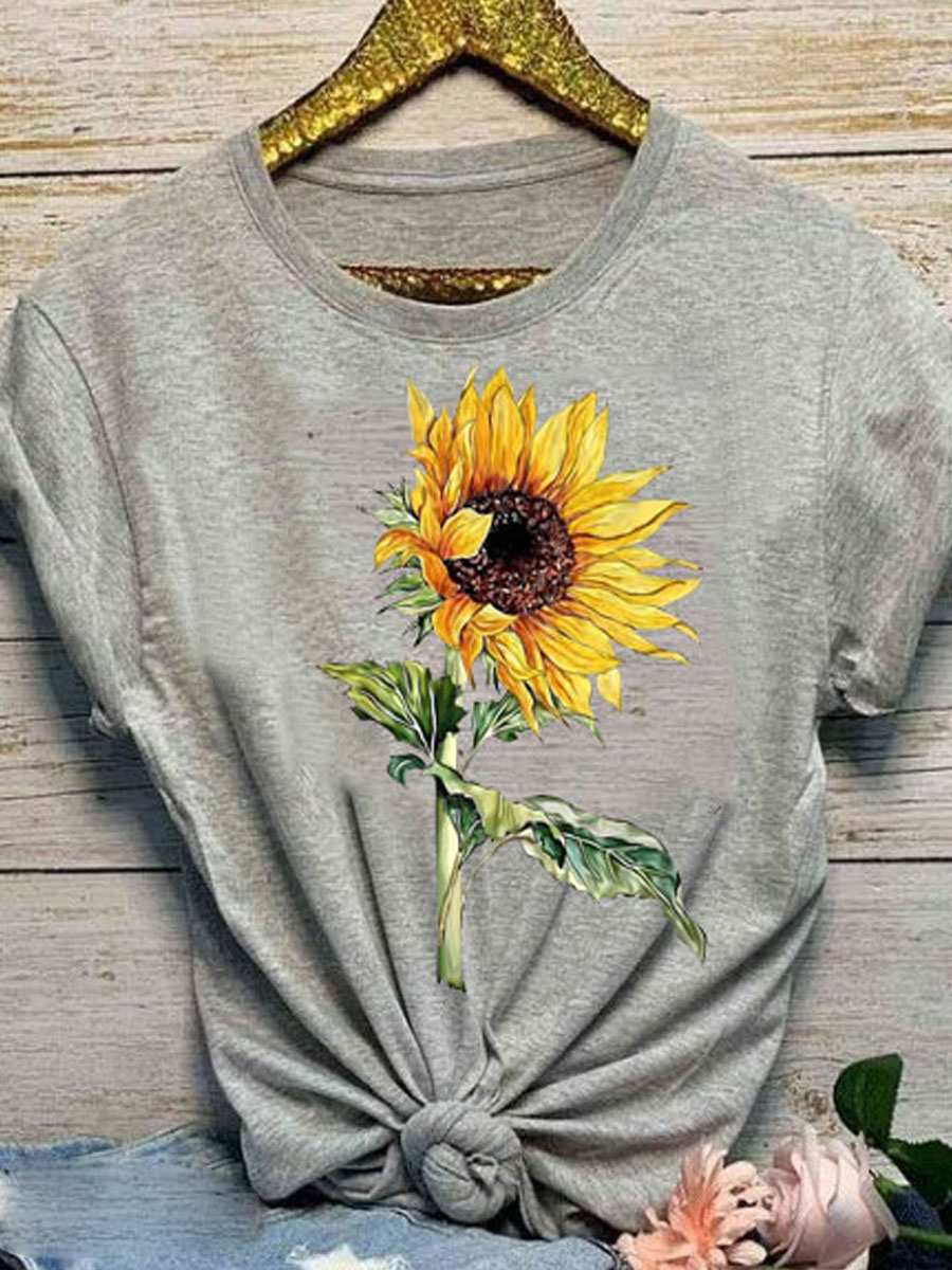 Sunflower Pattern Simple Short Sleeve T-Shirt