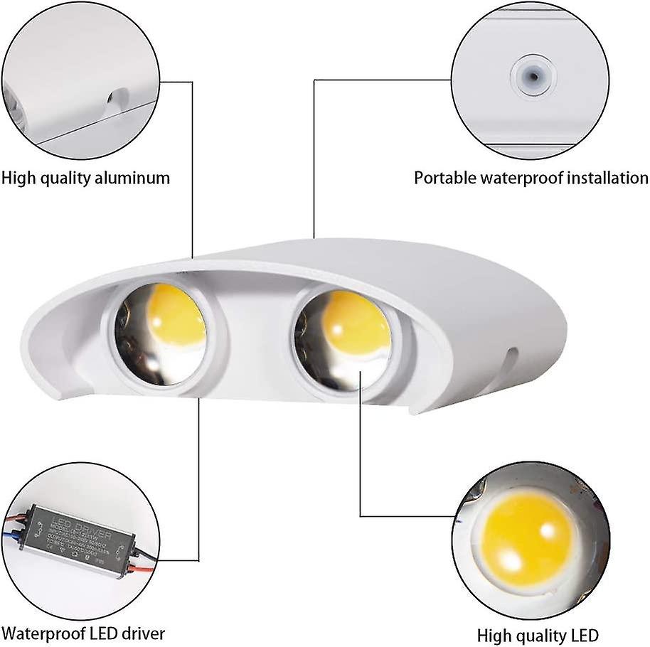 12W 4LEDs Wall Light Outdoor/Indoor Waterproof IP65， Warm White 2800K， Modern Design Up and Down， Ma