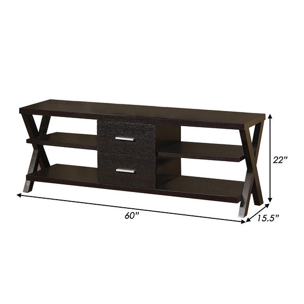 Lou 60 Inch Modern Style TV Entertainment Console， 2 Shelf， 2 Drawer， Brown