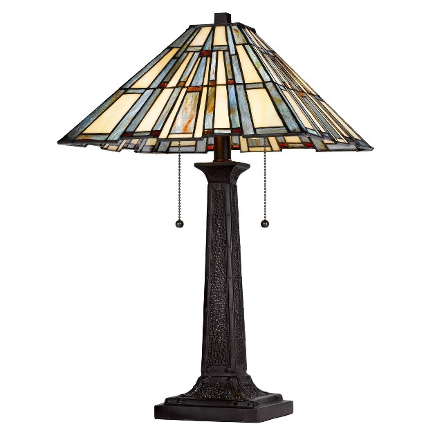 Metal resin Table Lamp With  Stained Glass Shade Dark Bronze cream Cal Lighting