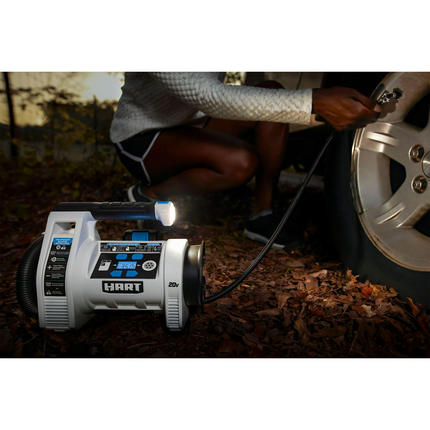 HART Cordless Air Pump Dual Function Digital Inflator Kit (1) 20-Volt 1.5Ah Lithium-Ion Battery