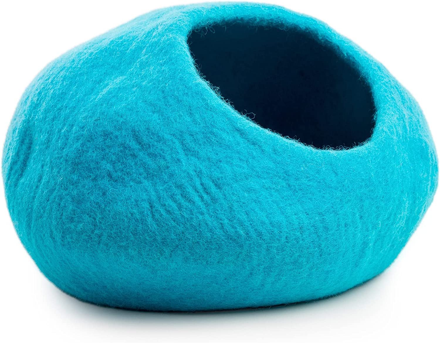 Woolygon Wool Cat Cave Bed Handcrafted from 100% Merino Wool， Eco-Friendly Felt Cat Cave for Indoor Cats and Kittens (Turquoise)