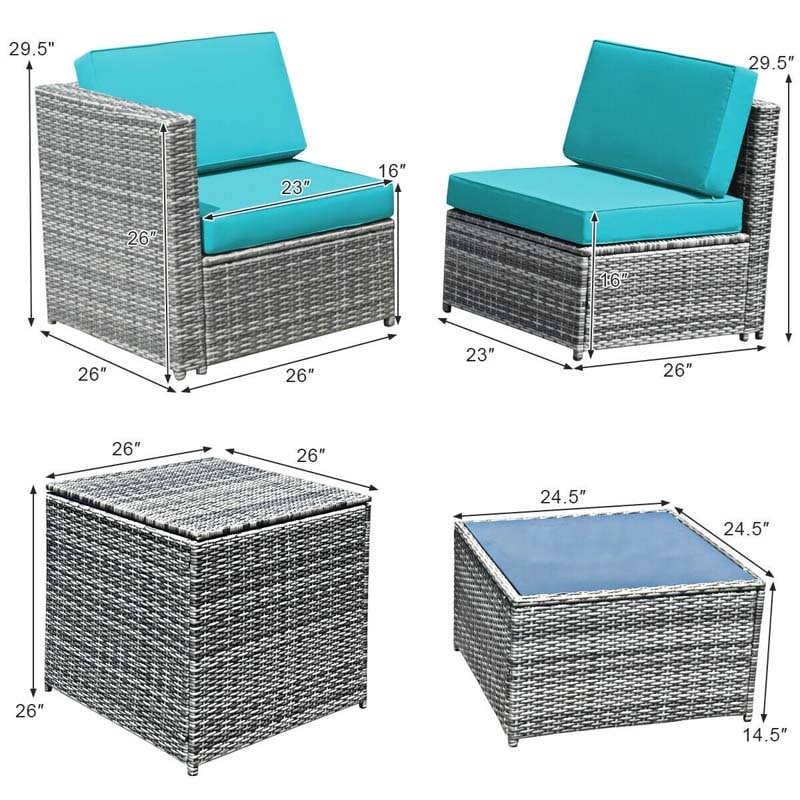 8 Pcs Rattan Patio Sectional Sofa Couch Set Outdoor Wicker Furniture Set with Storage Table & Cushions