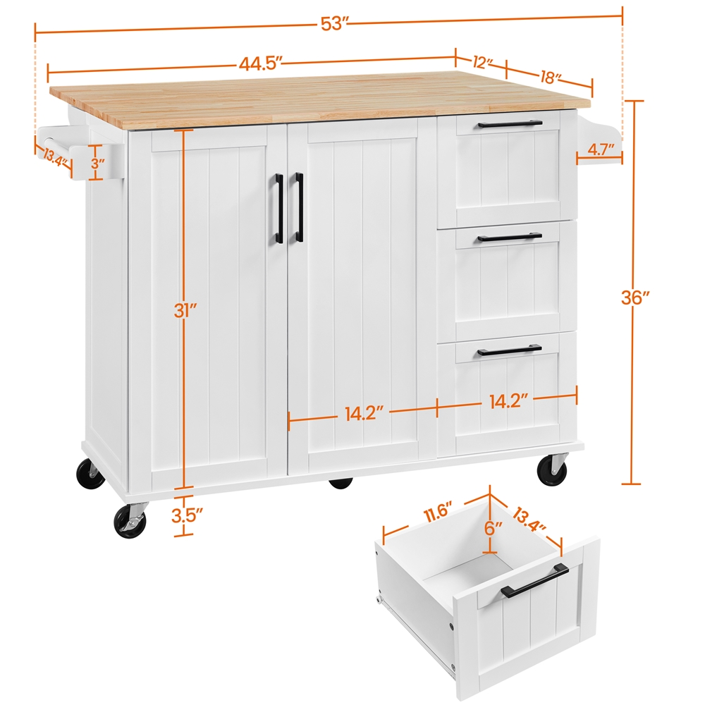 Yaheetech Rolling Kitchen Cart Kitchen Island with Wood Top and Drop Leaf Breakfast Bar，White