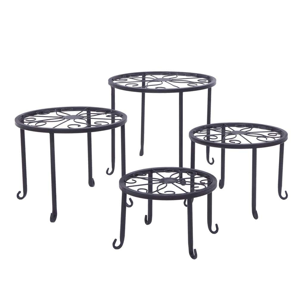 Winado 5.1 in. to 9.8 in. H Painted Outdoor Black Iron Plant Stand (4-Pieces) 302771328759