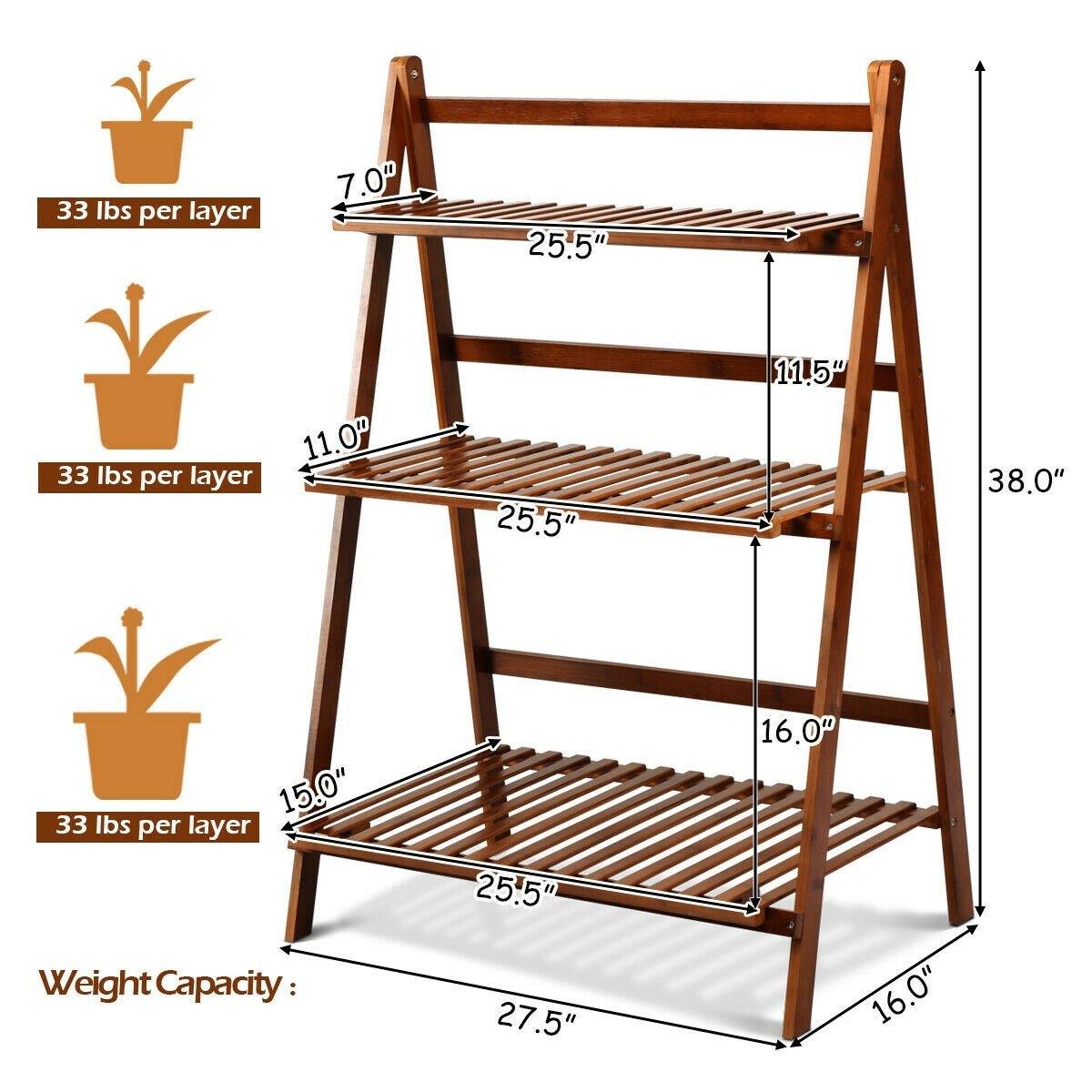 3 Tier Folding Bamboo Plant Stand Organizer Storage Shelving