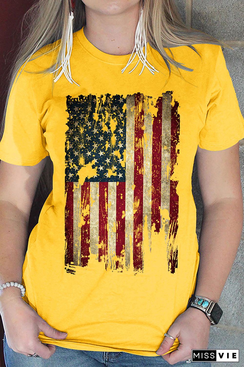 America Flag Print Graphic Tees for Women Wholesale Short Sleeve T shirts Top