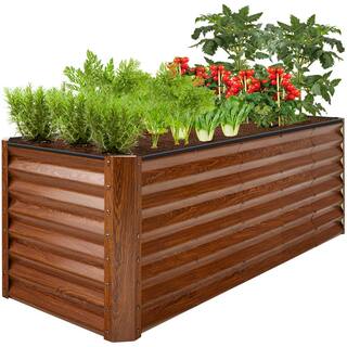 Best Choice Products 8 ft. x 2 ft. x 2 ft. Outdoor Steel Raised Garden Bed Planter Box for Vegetables Flowers Herbs - Wood Grain SKY6640