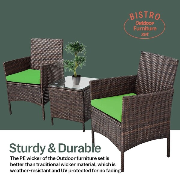 Pyramid Home Decor Rattan 3piece Patio Bistro Set